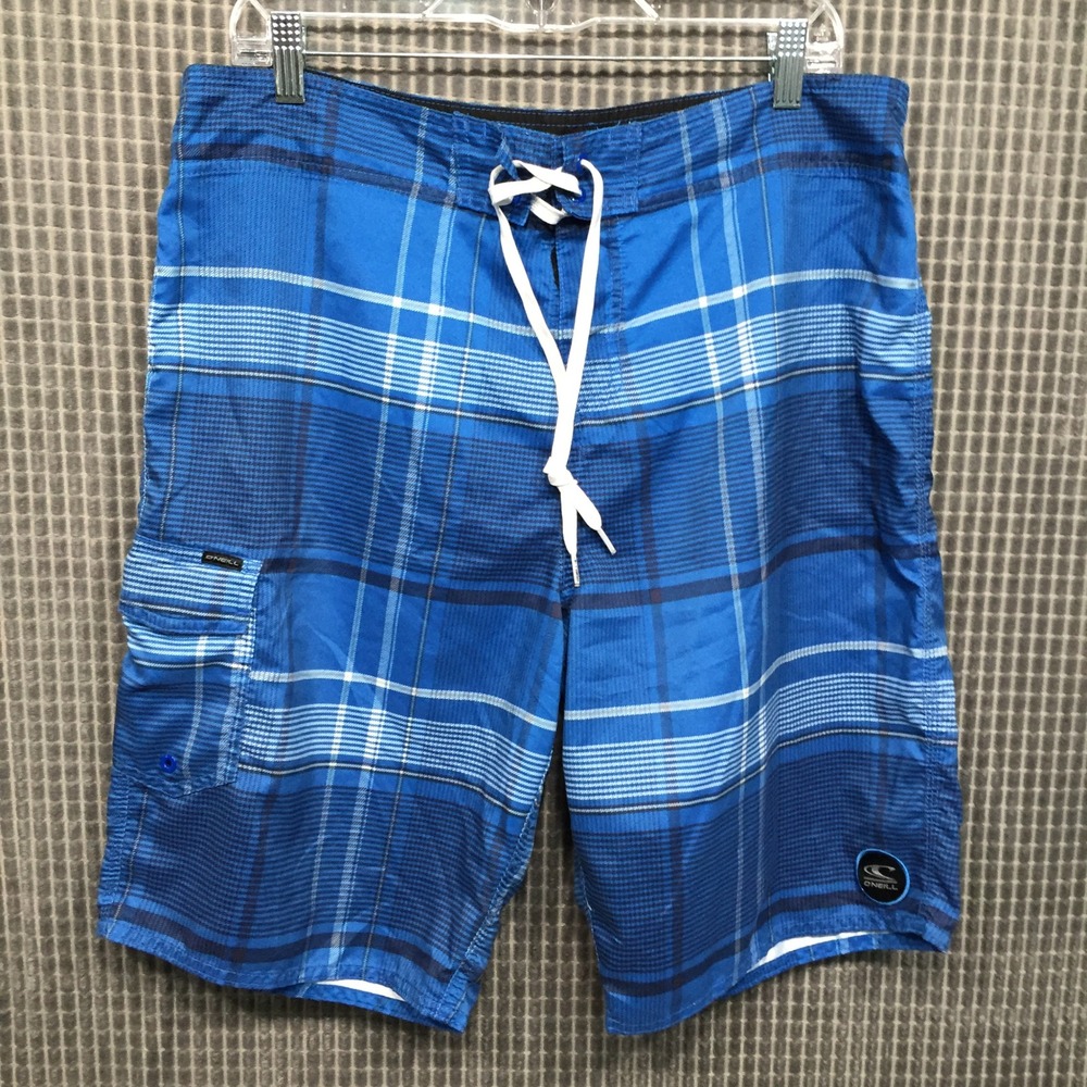 O'Neill Mens Board Shorts Plaid Cargo Pocket Size 36 Blue